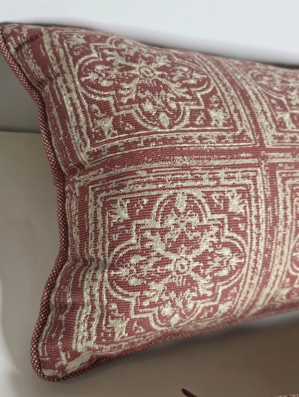 Restoration Hardware marron and Tan Scroll set of 2 Lumber pillows Inserts incl